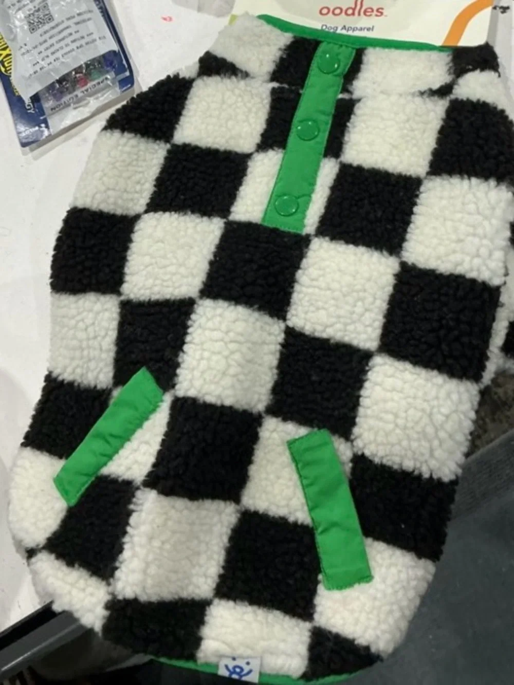 Oodles Checkered Sherpa Dog Jacket